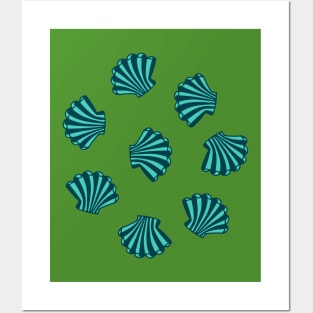 SEASHELLS Scattered Tropical Scallop Clam Shells Undersea Ocean Sea Life in Dark Teal Blue Turquoise and Dark Green - UnBlink Studio by Jackie Tahara Posters and Art